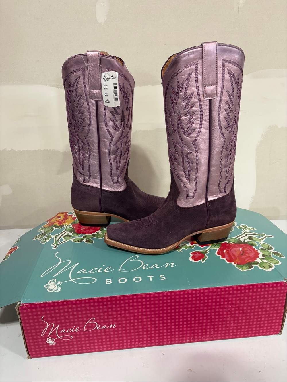 Macie Bean Two-Tone Purple Suede Lace-Up Western Boots